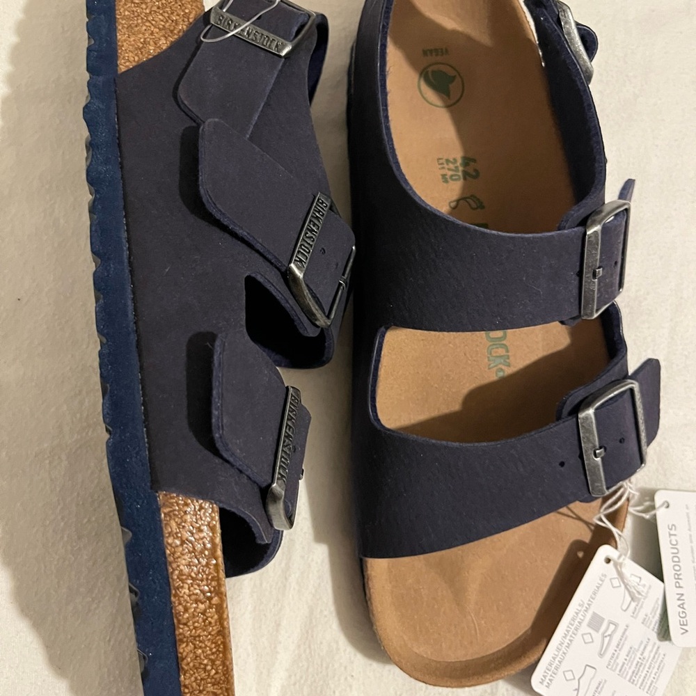 Birkenstock Men’s size 42 vegan Sandals faux leather. - Deep Blue